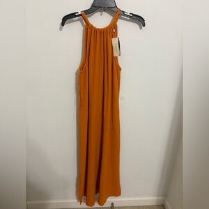 Evereve Orange Midi Dress with Halter Neckline